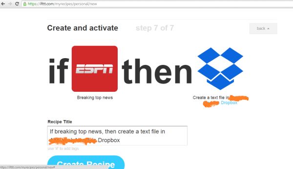 click on create recipe